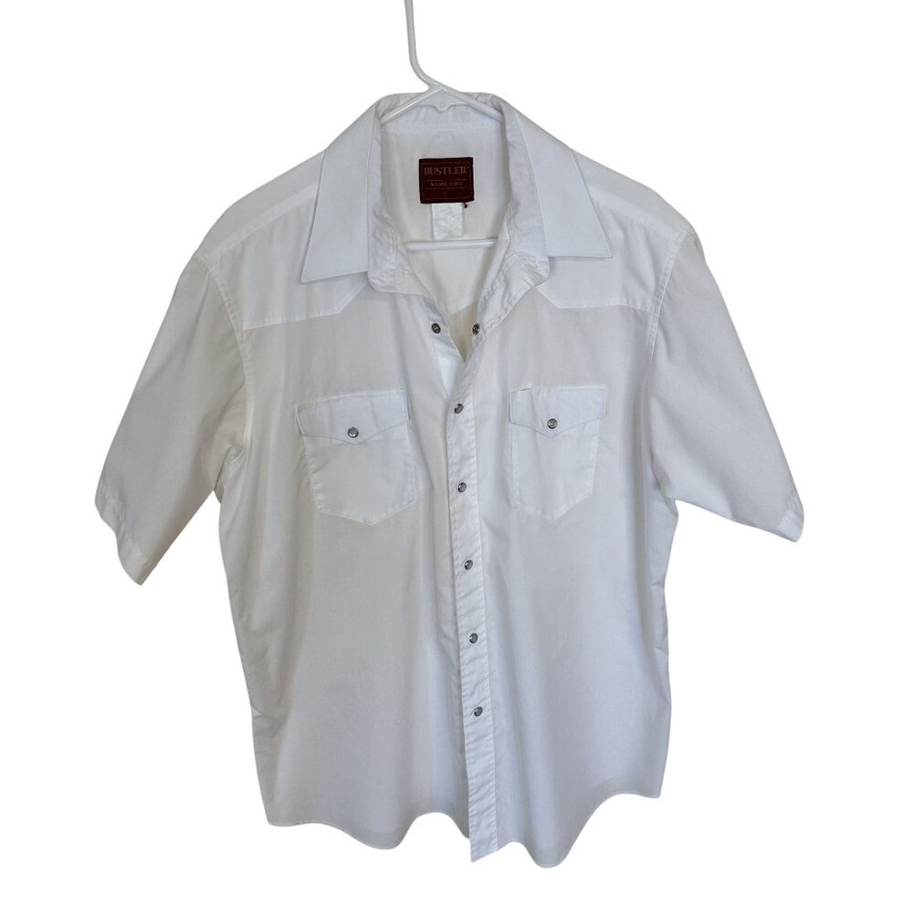 Rustler White Short Sleeve Western Button Up Shirt Xl Long Tails Classic Workwea